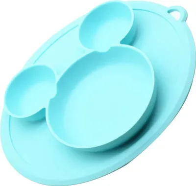 Produktbild von Baby Teller Silikon, Kinderteller Rutschfest Unterteilt Tragbare Babyplatte Kleinkindplatte BPA-freie (Blau)