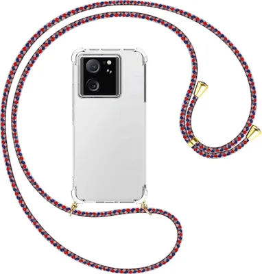Produktbild von Handykette Backcover-Schutzhülle mit Band (Metall goldfarben) für Xiaomi 13T Pro (6.73'') - silber/blau/rot