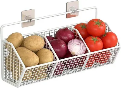 Produktbild von Hängender Obstkorb mit 3 Fächern – Metallwandregal – platzsparendes Design – ideal für Obst und Gemüse