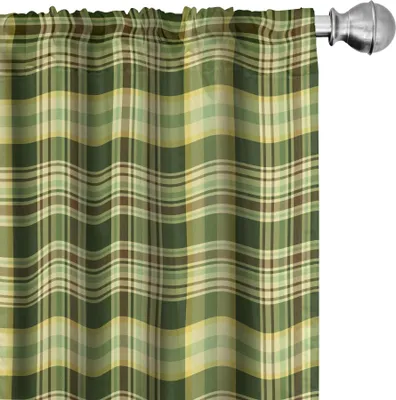 Produktbild von ABAKUHAUS olivgrün Vorhänge, Gardinen, Quilt-Muster-traditionelles schottisches Design kariert geometrisch, 2 Stück 75 x 175 cm, Dunkelgrün Gelb Braun