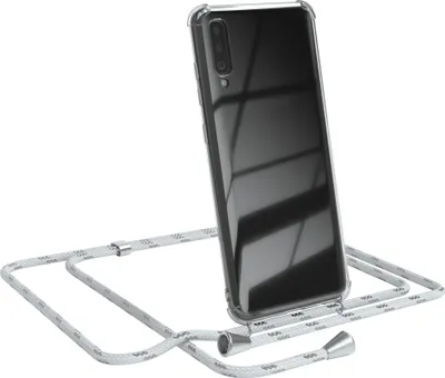 Produktbild von EAZY CASE Handykette kompatibel mit Samsung Galaxy A70, Handyhülle mit Umhängeband, Handykordel, Schutzhülle Clear, Band in Weiß