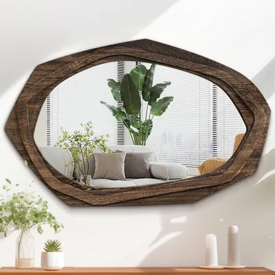 Obrázok produktu pre Asymetrické nástenné zrkadlo - Veľký retro drevený rám 70x45 cm