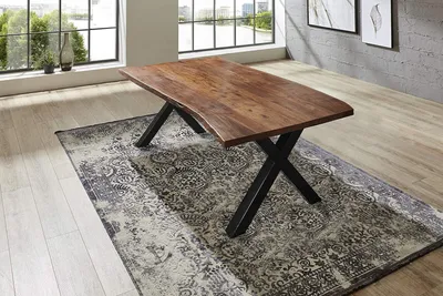 Produktbild von Esstisch Baumkante massiv Akazie nussbaum 200 x 100 schwarz XAVER