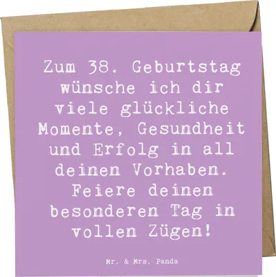 Produktbild von Mr. & Mrs. Panda Grußkarte Spruch 38. Geburtstag Glück - Lavendeltraum - Geschenk, Alter, anlasskarte, Klappkarte, besondere Tag, faltkarte, glückliche Momente, Leben