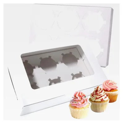 Produktbild von 30 Stück Cupcake Box 6er, Transportbox für Muffins, Box mit Fenster für kleine Kuchen, Cupcakes, Gebäck und Kekse (Weiß)