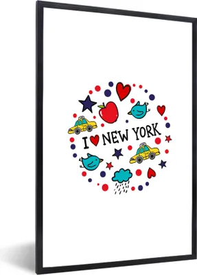 Produktbild von MuchoWow® MuchoWow® Gerahmtes Poster New York - Zeichnung - Vogel 60x90 cm - Poster mit zchwarzem Bilderrahmen - Kunst