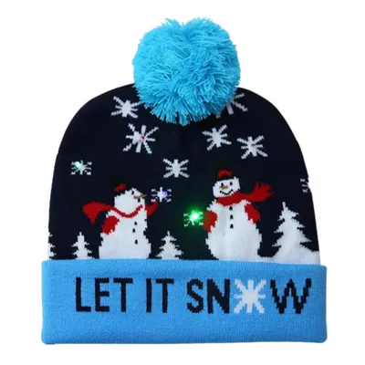 Obrázek produktu pro Zimní čepice + LED světlo, Xmas čepice, Pletená čepice z integrováním LED světlem, Čepice - XBEANIE modrá