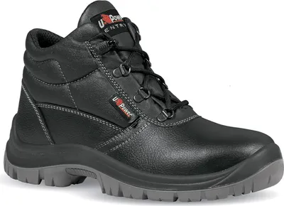 A black U-Power safety boot with gray sole and laces, shown from a side-front angle on a white background.