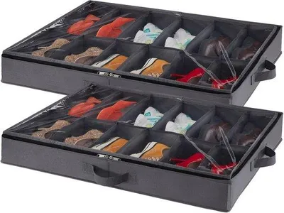 Produktbild von Famanu Aufbewahrungsbox für Schuhe unter dem Bett - Faltbare Schuhorganizer, 2 x 12 Paar