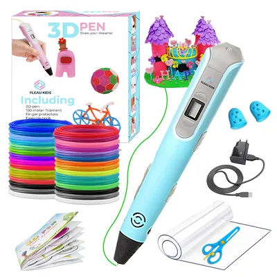 Produktbild von Fleau Kids 3D Pero Starter Pack Modrá XXL - 150m Filamentu - 30 Farebných Náplní - 2025 USB-C Model + Mnoho Doplnkov - Tvorenie a Kreslenie - 3D Pen