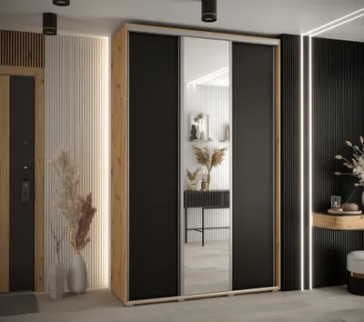 Produktbild von Kleiderschrank ASIRI 3 - 150/45 cm, Artisan-Eiche / Schwarz / Silber