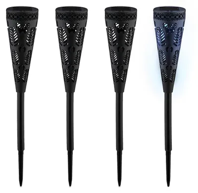 Solar-Tuinfackeln Set 4er, LED-Außenbeleuchtung, H 41 cm, schwarz