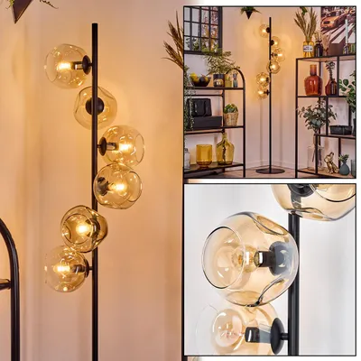 Produktbild von Villamare Stehlampe aus Metall/Glas in Schwarz/Bernstein/Klar, Retro-Design