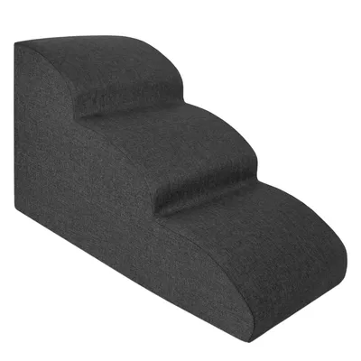 Produktbild von Domarex DOGGURU Eco Leinen Dunkelgrau Hundetreppe 3 Stufen 60x30x40 cm – Rutschfeste Haustiertreppe für Hunde & Katzen – Weich, Stabil & Waschbar