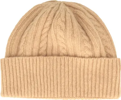 Zopf-Strickmütze mit Umschlag aus 100% Merinowolle von Hut-Breiter in beige