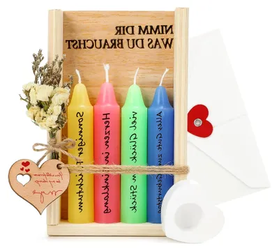 Produktbild von Nimm dir, was du brauchst: Kerzen und Geschenke für Frauen in Holzbox mit Trockenblumen und Umschlag, Kerze mit Spruch, Geburtstagsgeschenk für Frauen, Freundin, Schwester (Rosa, Gelb, Grün, Blau)