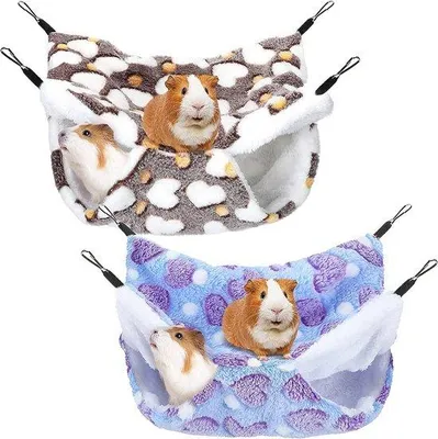 Obrázek produktu pro Unyqoos® 2 kusy houpacích sítí pro menší zvířata – 2v1, vrstvená houpací síť z korálového a arktického fleecu, omyvatelná, vhodná pro morčata, křečky, potkany, fretky a další menší zvířata