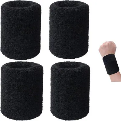 Obrázok produktu pre Sada 2 ks/4 ks čiernych športových elastických bandáží – potné bandáže pre mužov a ženy – hrubé elastické bandáže na ochranu pri tenise, basketbale, behu a v posilňovni