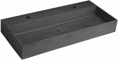 Zdjęcie produktu dla Sapho Quadrado - Umywalka podwójna do blatu 960x440 mm, bez przelewu, z otworami na baterie, czarny granit AR473