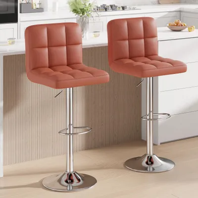 Image de Hawthyhome Tabourets de bar (2 pièces) Tabourets de bistrot en similicuir avec dossier et repose-pieds Marron