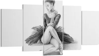 Produktbild von Bild auf Leinwand - Leinwandbild - 5 Teile - Ballerina Zeichnung Bleistift - 160x85cm - Wand Bild - Wanddeko - Wandbilder - Leinwanddruck - Bilder - Wanddekoration - Leinwand bilder - EA160x85-4496