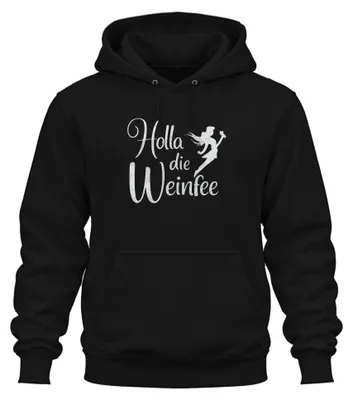 Produktbild von Holla die Weinfee Weinliebhaberin Weinprobe Weinparty Hoodie Kapuzenpullover, Schwarz, XL