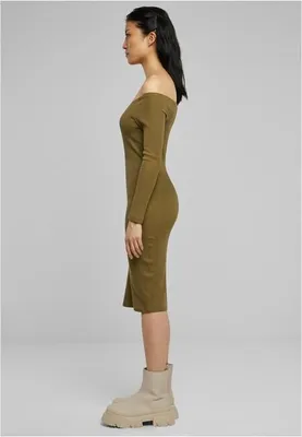 Zdjęcie produktu dla Urban Classics Ladies Off Shoulder Longsleeve Rib Dress tiniolive - XS