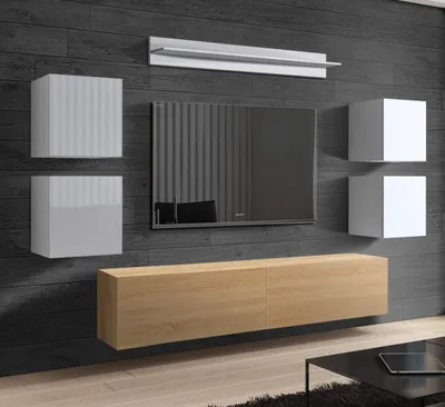Produktbild von Furnitech Wohnwand Wohnzimmer | Wohnzimmer Möbel mit LED Blau | Hängend Wohnwand Modern | Wohnzimmer Schrankwand mit Regale und TV Schrank (Future C41/HGM/WD48 1B)