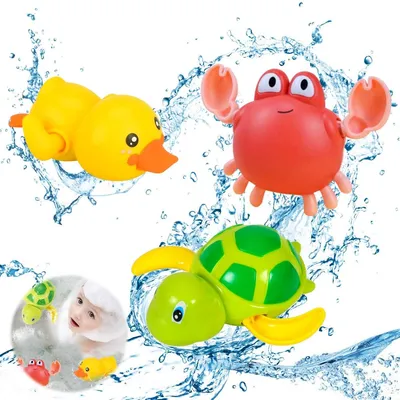 Produktbild von Badespielzeug Badewannenspielzeug Wasserspielzeug - Krabbe, Ente und Schildkröte - 3 Stück - Uhrwerk
