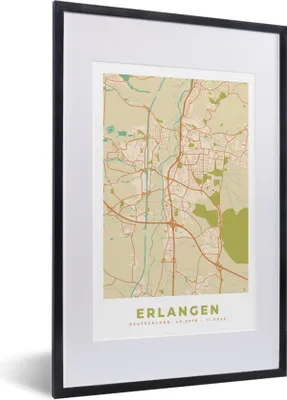 Produktbild von MuchoWow® Gerahmtes Poster Erlangen - Jahrgang - Stadtplan - Karte 40x60 cm - Poster mit Schwarzem Bilderrahmen Wandposter Rahmen Foto Bilder - Poster in Rahmen