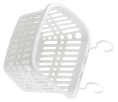 Image de Panier de douche suspendu en plastique robuste avec trous de drainage ; panier à linge simple et peu encombrant à suspendre pour la salle de bains ou la cuisine ; blanc