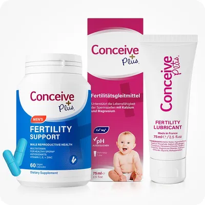 Produktbild von Conceive Plus Männer Fruchtbarkeits- und Gleitgel-Bundle, 60 Kapseln und 75 ml Tube, mit L-Carnitin, Zink und Selen