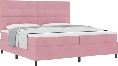 Image de Lit à ressorts avec matelas Rose 200 x 200 cm Velours