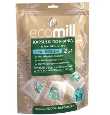 Zdjęcie produktu dla EcoMill Kapsułki do prania uniwersalne Konopie polskie 2w1, 30 sztuk