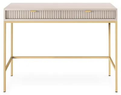 Produktbild von MOBAE LUMINA T104 Schminktisch 104 cm Beige mit goldenen Beinen Frisiertisch mit Schubladen Kosmetiktisch modern