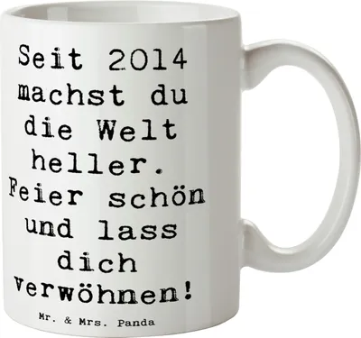 Produktbild von Mr. & Mrs. Panda Tasse Spruch 2014 Geburtstag - Weiß - Geschenk, Pott, Glückwunsch, Teebecher, Happy Birthday, Jahrgangsparty, besondere Menschen, Geburtstagsgeschenk