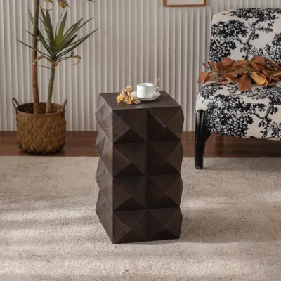 Produktbild von STILVORA Nachttisch mit geprägtes Musterdesign,Beistelltisch in Retro Stil,Nachtschrank aus Holz mit holzfarbene Maserung,Braun
