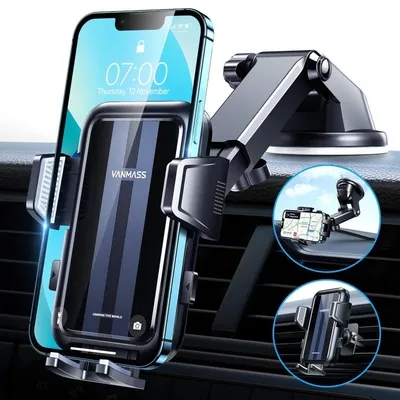 Image de Support pour téléphone de voiture 4 en 1 : ventouse et clip de ventilation, rotatif à 360°, pour iPhone/Samsung, couleur noir