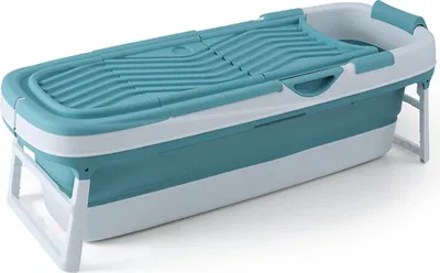 Produktbild von FlinQ faltbare Badewanne – für Erwachsene – zusammenklappbar – mobiles Sitzbad – auch für Kinder – 121 cm – Blau
