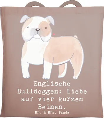 Produktbild von Mr. & Mrs. Panda Shopping Tasche Englische Bulldogge Liebe - Braun Pastell - Geschenk, Hunderassen, Hunderasse, glücklicher Hund, Familienhund, Hunde, Pflege, Tote Bag