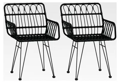 Produktbild von Gartenstühle 2 Stück mit Armlehne schwarz 56x64x80 cm PE Rattan