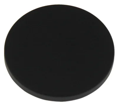 A black circular knob is shown from a top-down perspective on a white background.