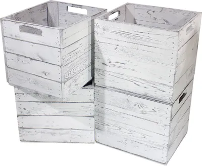 Produktbild von 4x GRAUE HOLZKISTEN /NEU/ im Vintage Design / 32x37,5x32,5cm / passend für IKEA KALLAX Regal