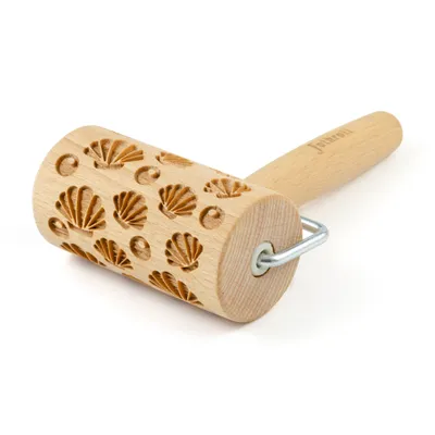 Produktbild von Folkroll Teigrolle Muscheln, mini, 9.5 cm, Nudelholz, Prägerolle, Muster, Motiv, Rolle, Buchenholz, 337035