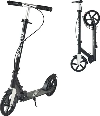 Image de Trottinette pour enfants - Trottinette urbaine 2 roues - À partir de 8 ans - Guidon réglable en hauteur - Plateau antidérapant - Frein à main - Charge maximale 100 kg - Noir/argent