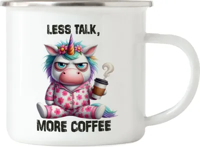 Produktbild von Less Talk More Coffee Lustiges Einhorn Emaille Tasse Kaffee Spruch Morgenmuffel Geschenkidee