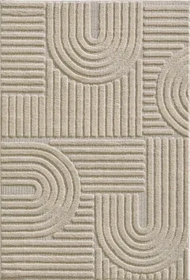 A close-up, top-down view of a textured rug with a geometric pattern.