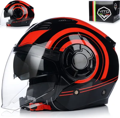 Produktbild von Jet helm mit Sonnenblende | VITO ISOLA | Jethelm mit Doppelvisier | ECE 22.06 | Motorradhelm mit Visier | M (57-58cm)