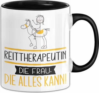 Produktbild von Reittherapeutin Geschenk Tasse Becher Die Frau Die Allen Kann Geschenkidee für eine Reittherapeutin Lustig (Schwarz)
