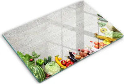 Produktbild von Abdeckung Glas - Küchenabdeckung - 80x52 cm - Abdeckplatte -Gemüse auf Brettern